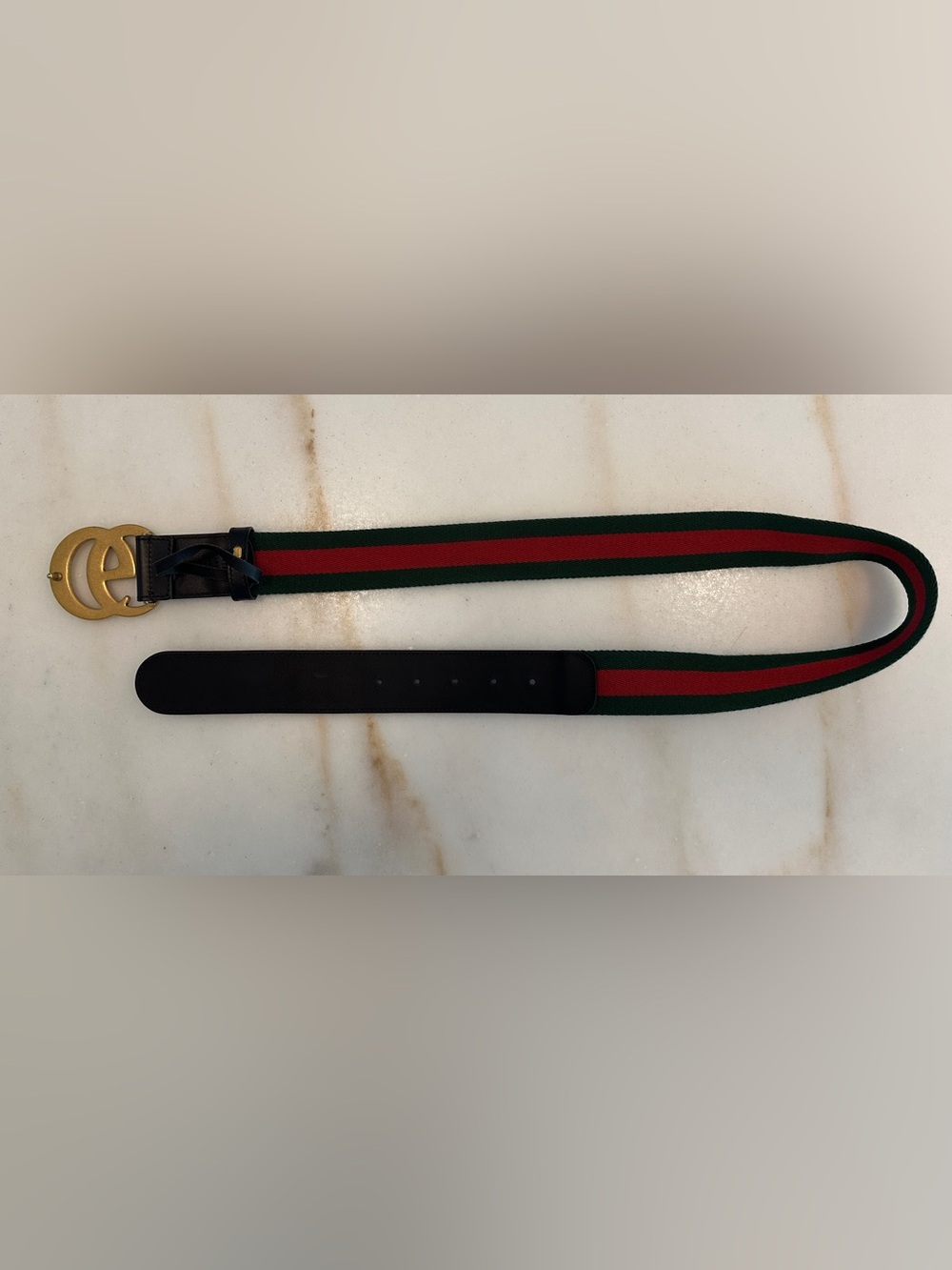 Gucci Interlocking G Web Belt Black Leather Green Red Canvas Size 90/36 - Italy - Picture 4 of 8